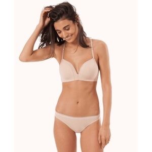 NWT LIVELY The Mesh Trim No-Wire Bra 32B Toasted Almond Nude